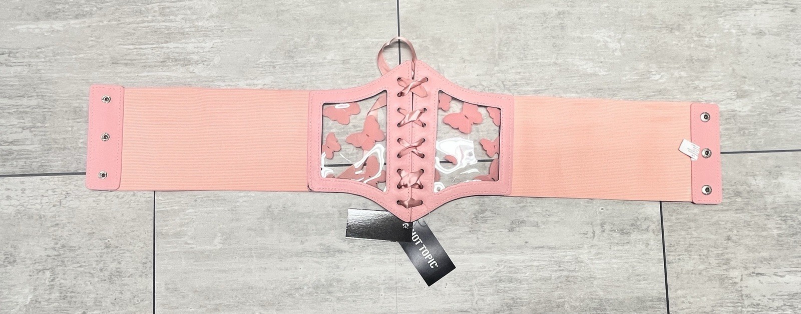 Hot Topic Women’s Lace Up Corset Belt Snap Closure, Lot Of 2 , Pink And Black