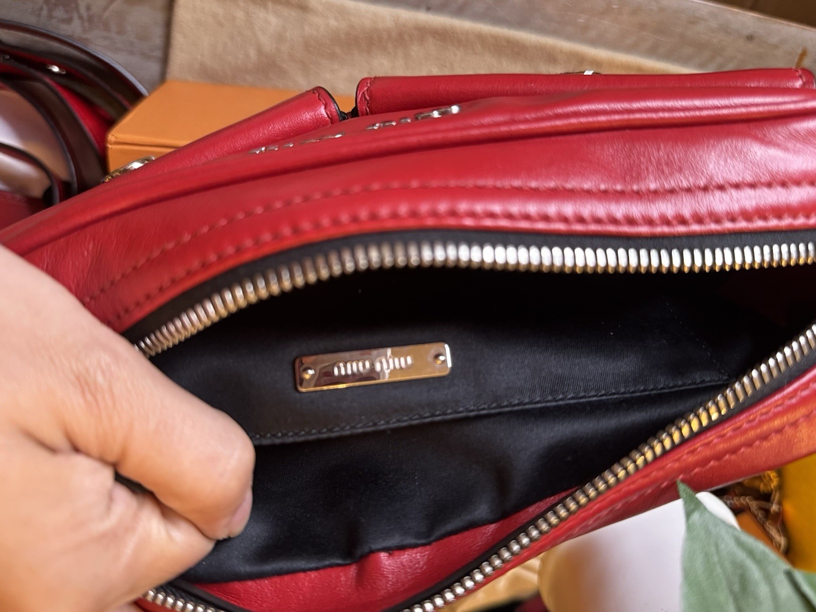 Miu Miu Lambskin Shoulder Bag Red