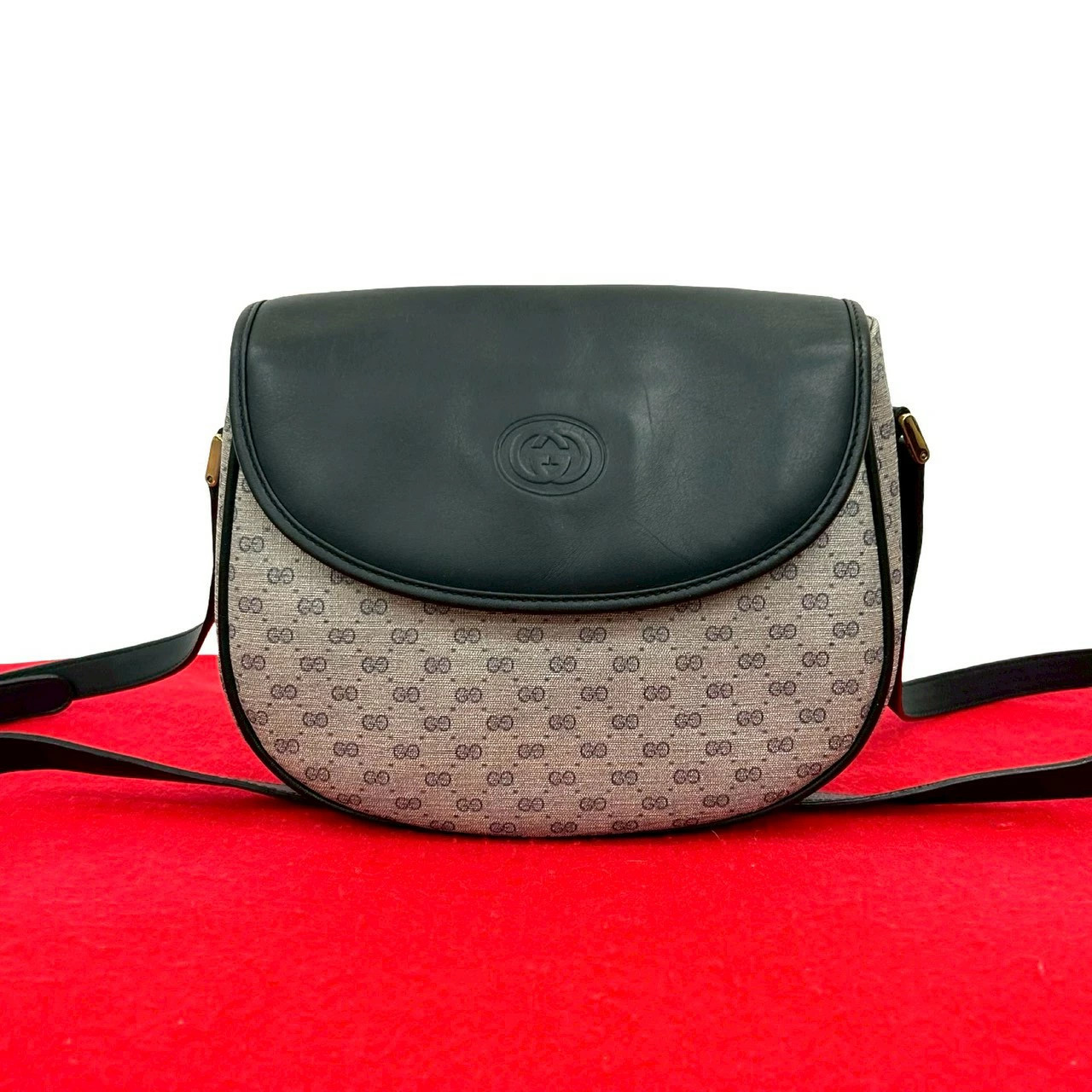 GUCCI Vintage Old Gucci Micro GG Logo Pattern Leather Mini Shoulder Bag Navy Bag