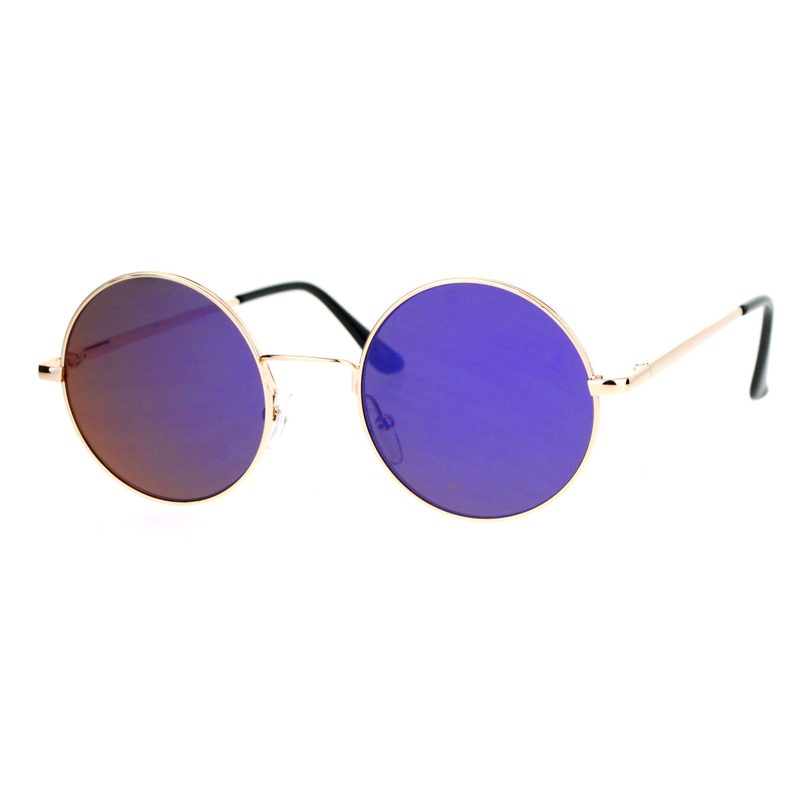 Round Circle Frame Sunglasses Unisex Thin Metal Spring Hinge Flat Lens