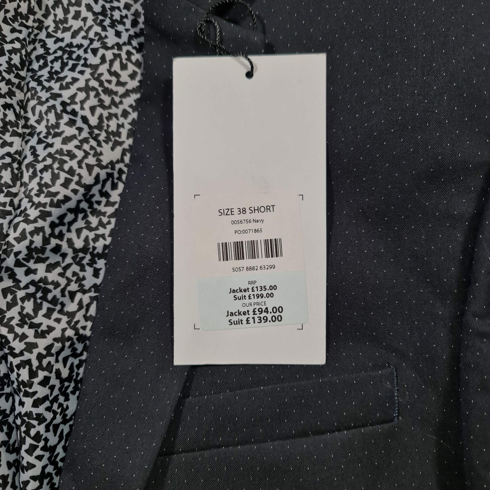 Limehaus Mens Suit Jacket Navy Blue 38 S Pin Dot Slim Fit Stretch Blazer