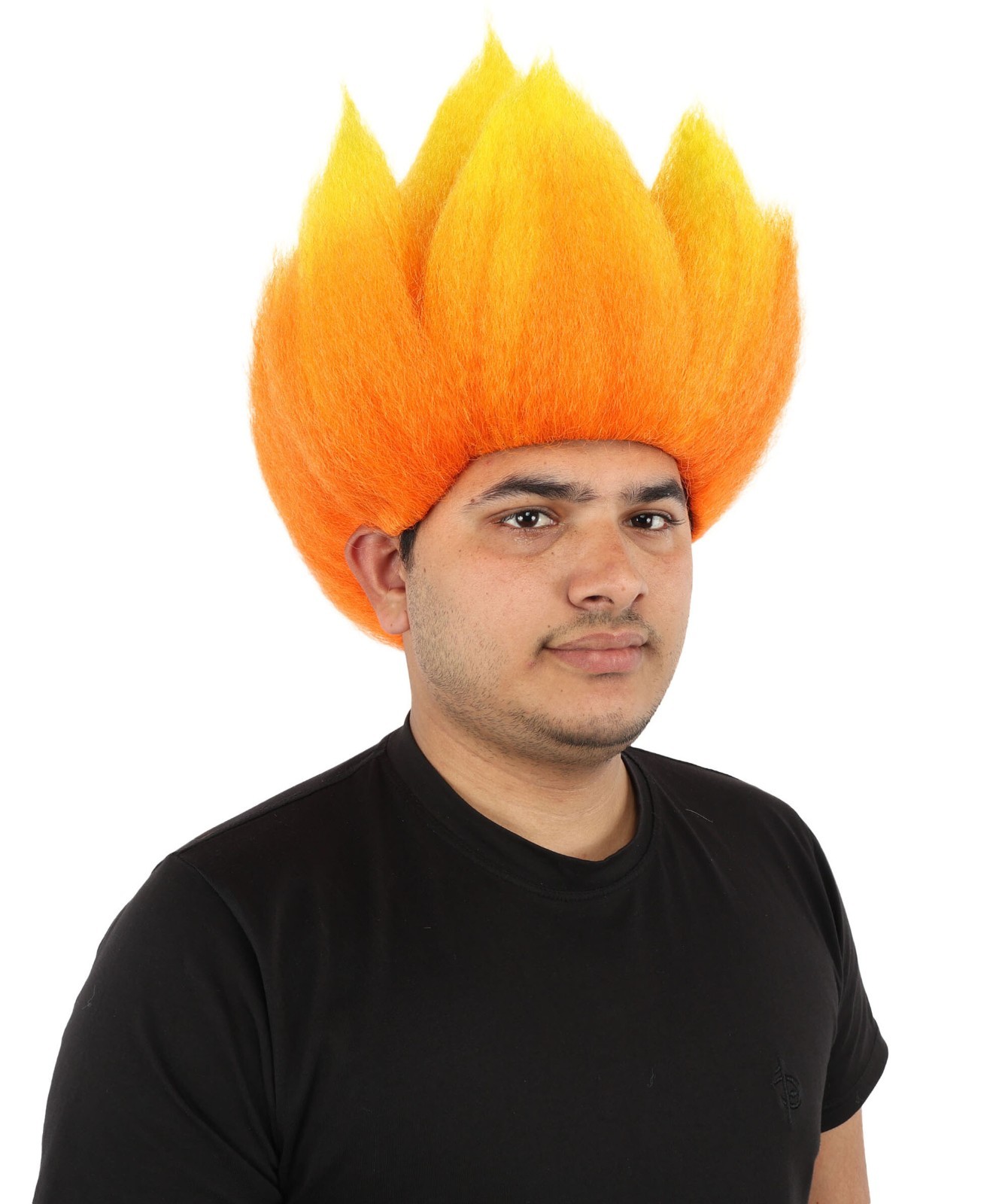 Men Red & Orange Flame Wig, Upright Spiky Gradient Texture, Synthetic Fiber