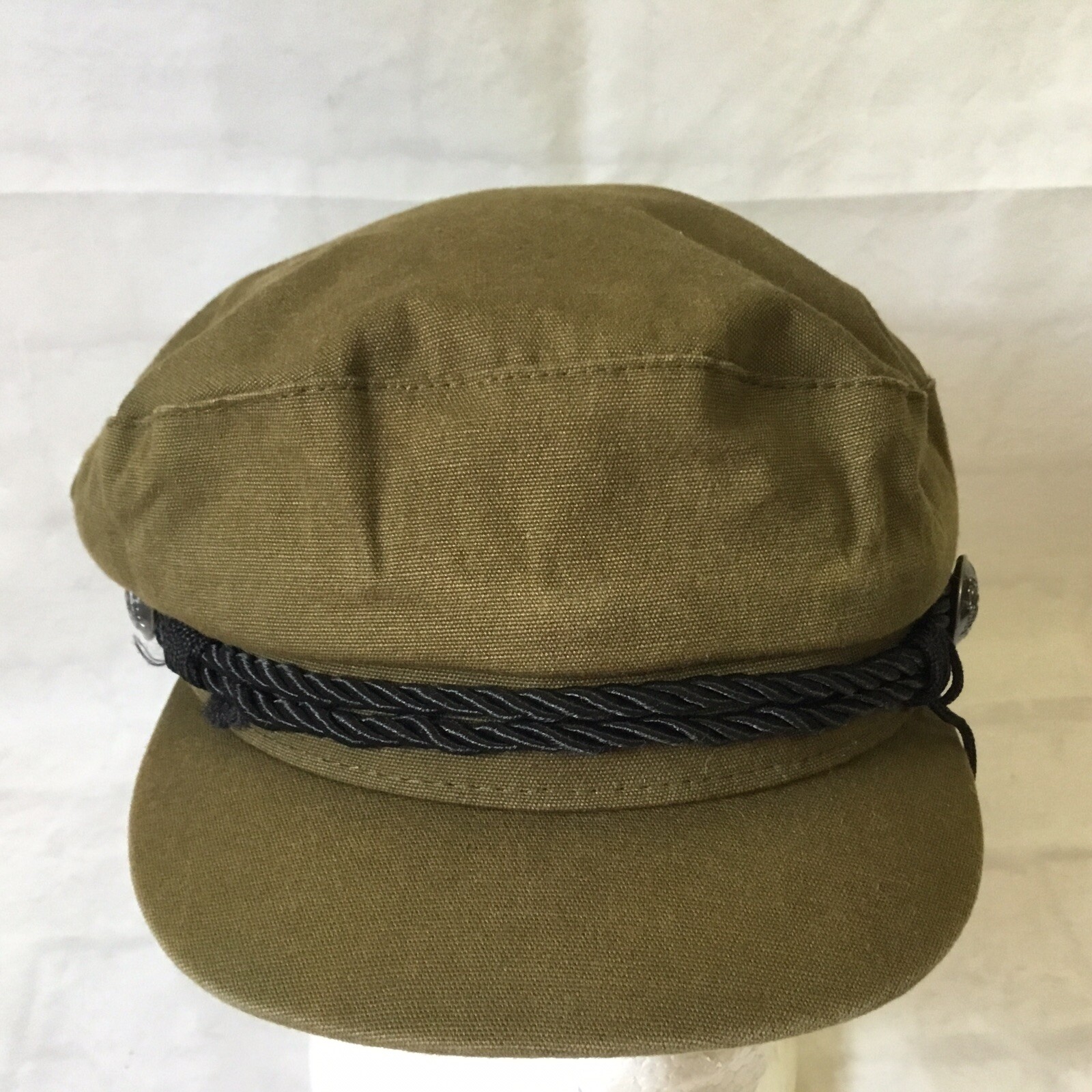 Divided H&M Cadet Cap Hat Beret Green Black Braid Button Adjustable Strap Clean
