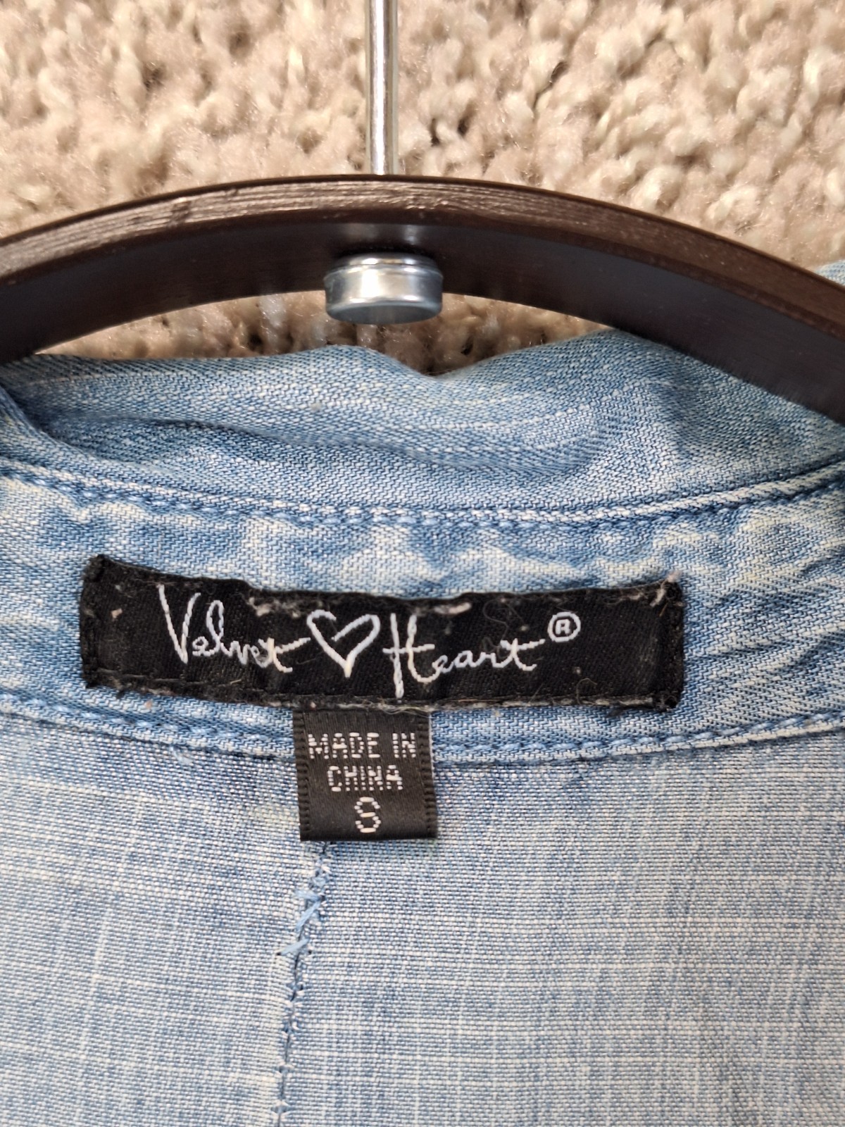 Velvet Heart Shirt Womens Small Blue Double Pockets Roll Tab Sleeve 100% Tencel