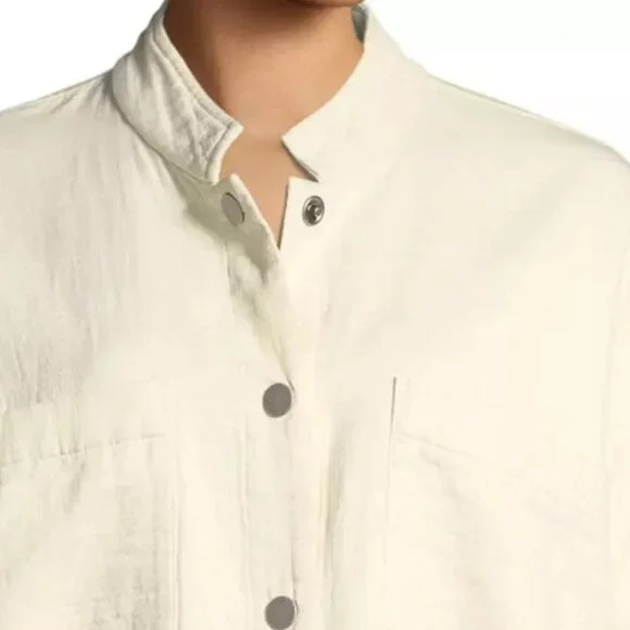 NWT Eileen Fisher Jacket S/M Undyed ECRU Organic Cotton Channels Boxy Mandarin