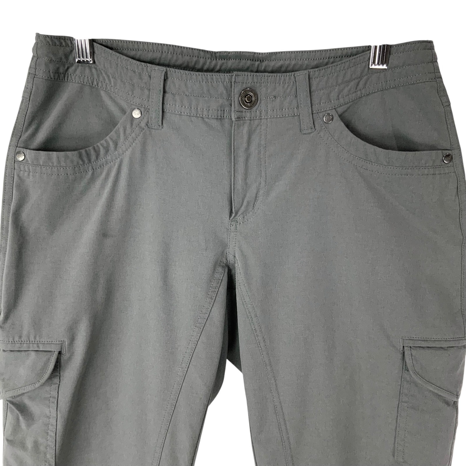KUHL Gray Cargo Pants 6 Short Button Zip Fly Mid Rise Straight Leg Roll Up Snaps