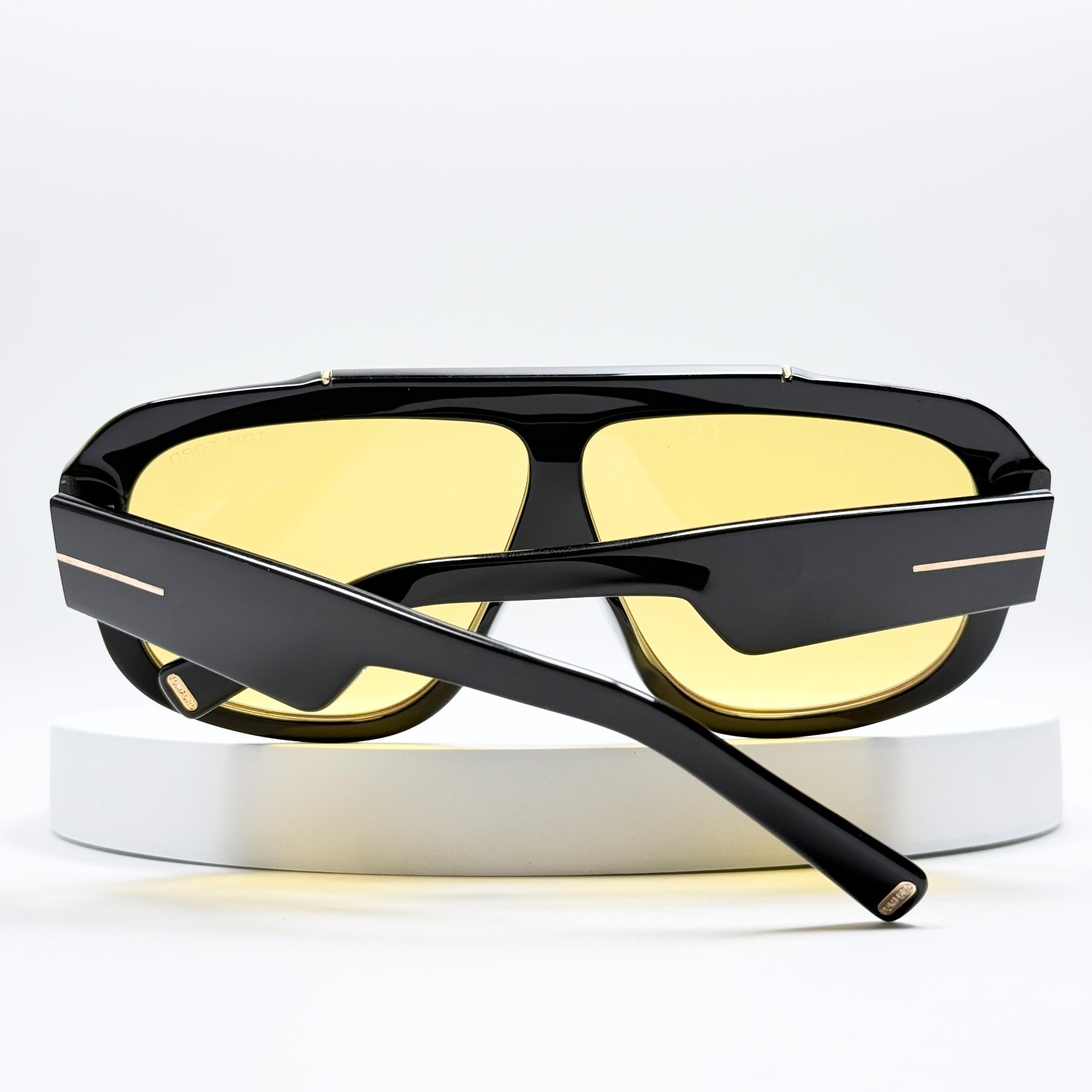 Tom Ford FT1093 Oversized Aviator Shield Sunglasses Black Frame Yellow Lens