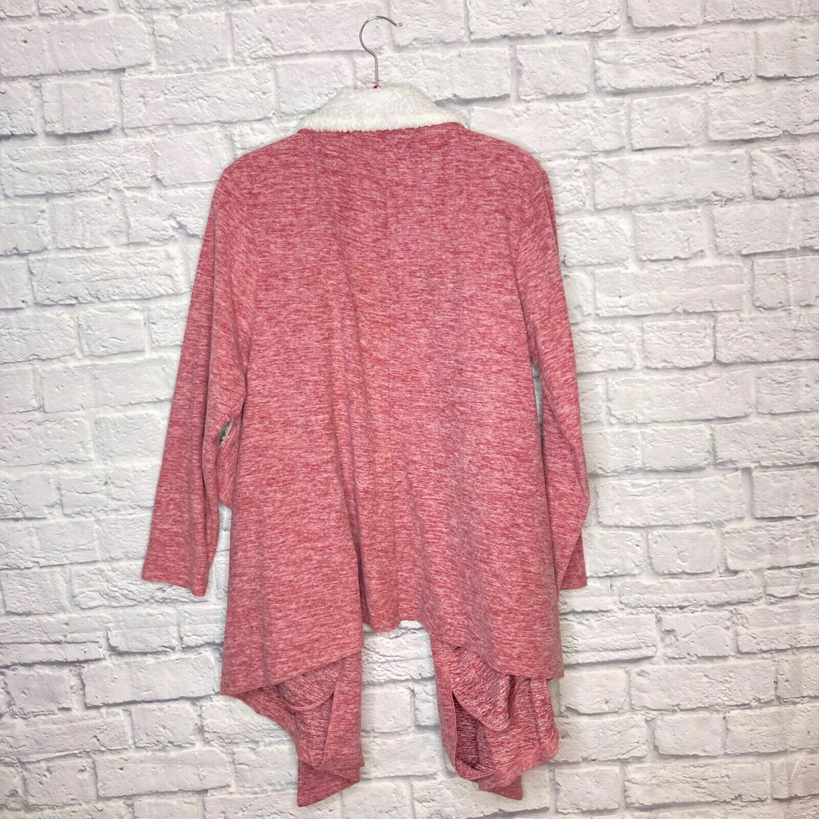 New Style & Co 1X Red White Sherpa Collar Draped Open Front Cardigan Sweater