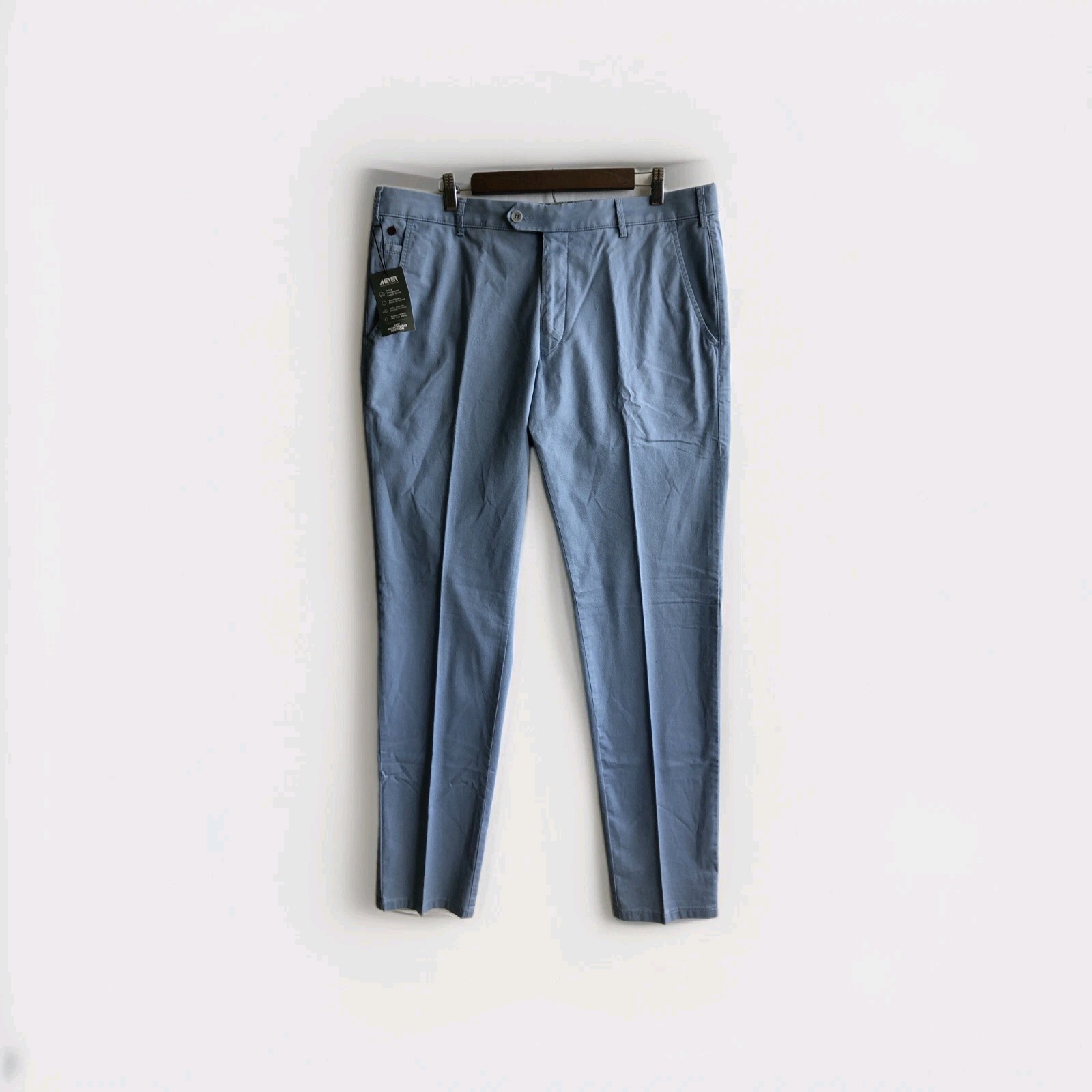 Meyer NWT Chinos / Casual Pants Size 54EU 38US Tokyo In Solid Blue Cotton Blend
