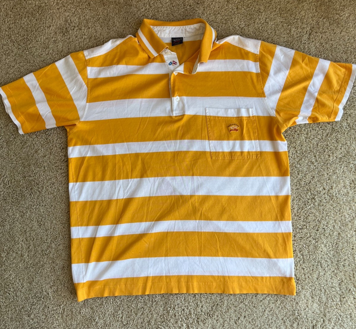 Paul & Shark Yachting Polo Shirt Men’s 2XL Yellow White Striped Cotton Made Ital