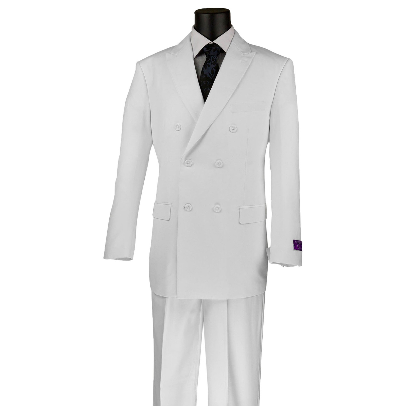 VINCI Men’s White Double-Breasted Suit w/ Adjustable Waist, Reg-Fit – NEW