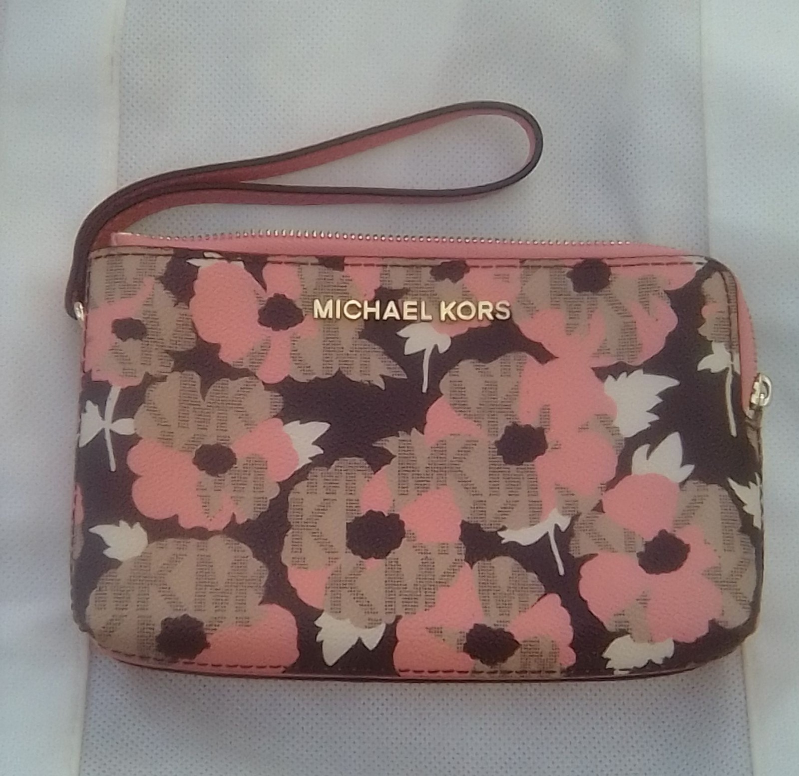 Michael Kors jet Set Leather DoubleTop Zip Coated Canvas Floral Wristlet Wallet