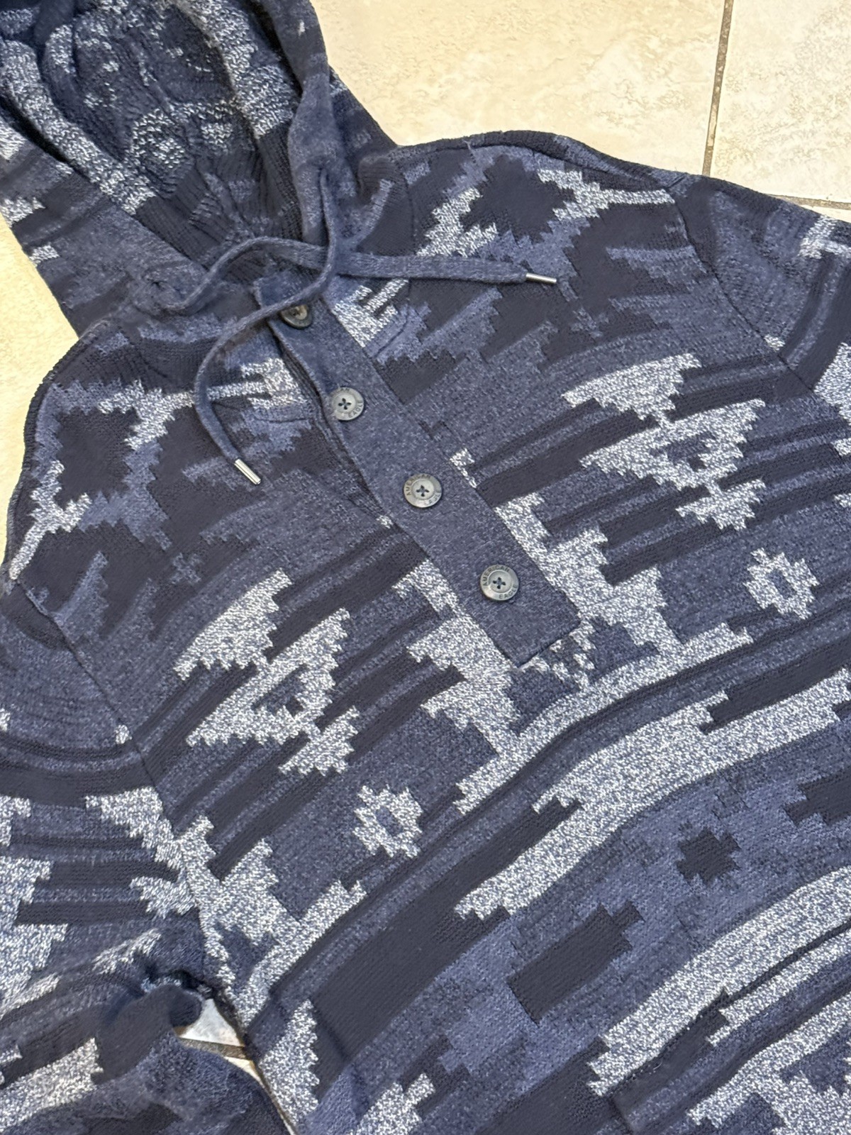 American Eagle Hooded Pullover Sweater Southwestern Blue/Gray Mens Medium