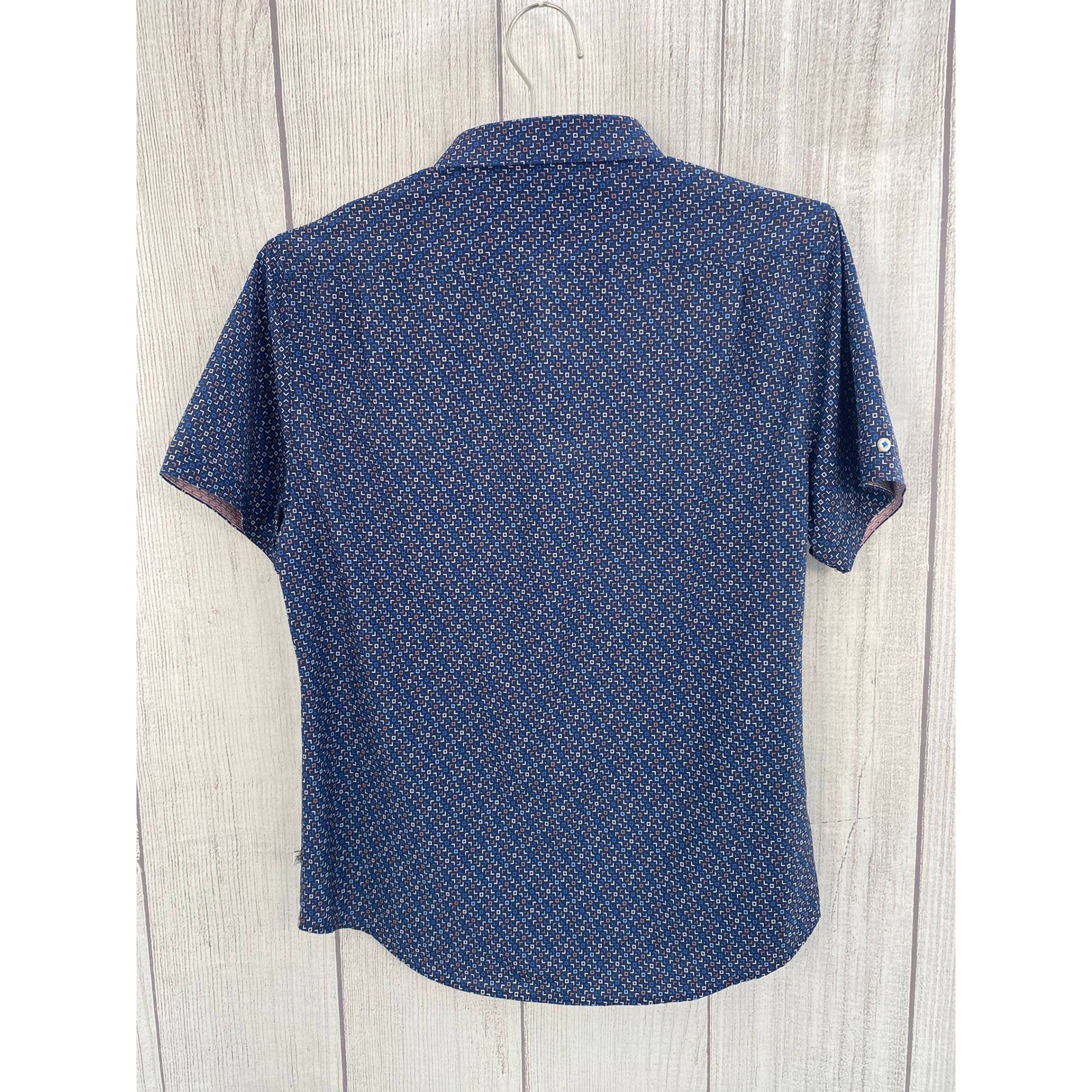 7Diamonds Shirt Mens LARGE Blue Button Down Excellent 4-Way Stretch Geometric