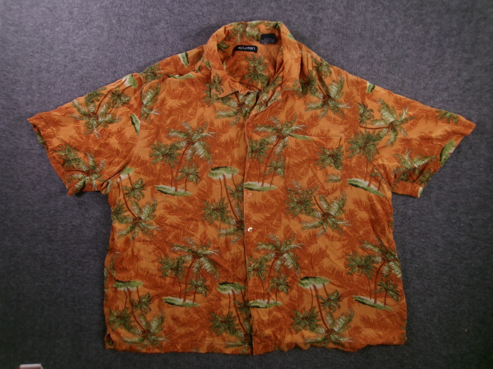 Puritan Shirt Men XXL Orange Hawaiian Aloha Floral Tropical Button Loop Collar