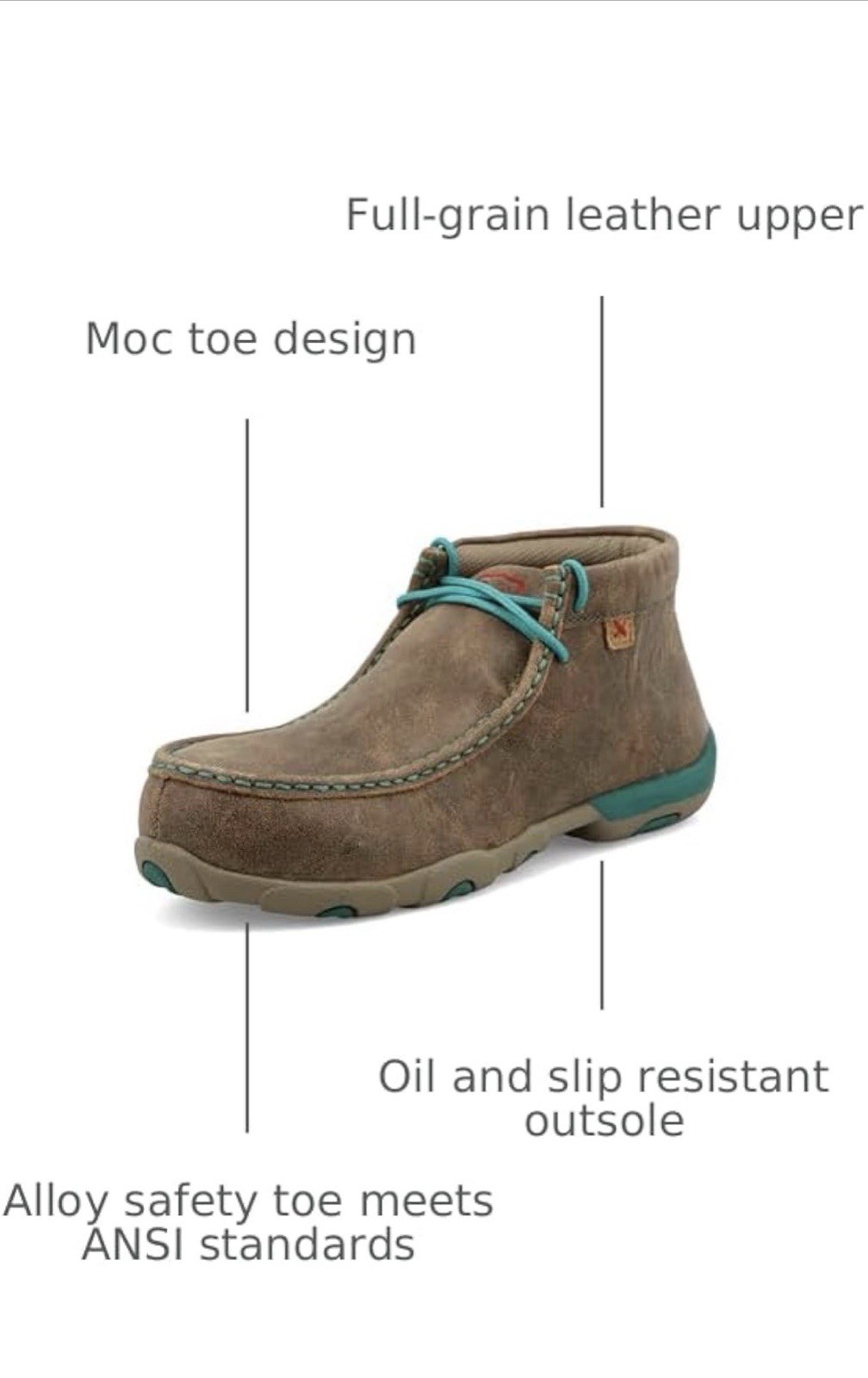 Twisted X Women’s Alloy Toe Work Chukka Bomber/Turquoise 6.5 M WDMAL01
