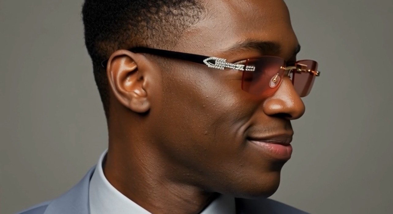 Diamond Sunglasses BUFF’S BLUE lens gold Buffs Retro vintage Hip Hop rapper Iced