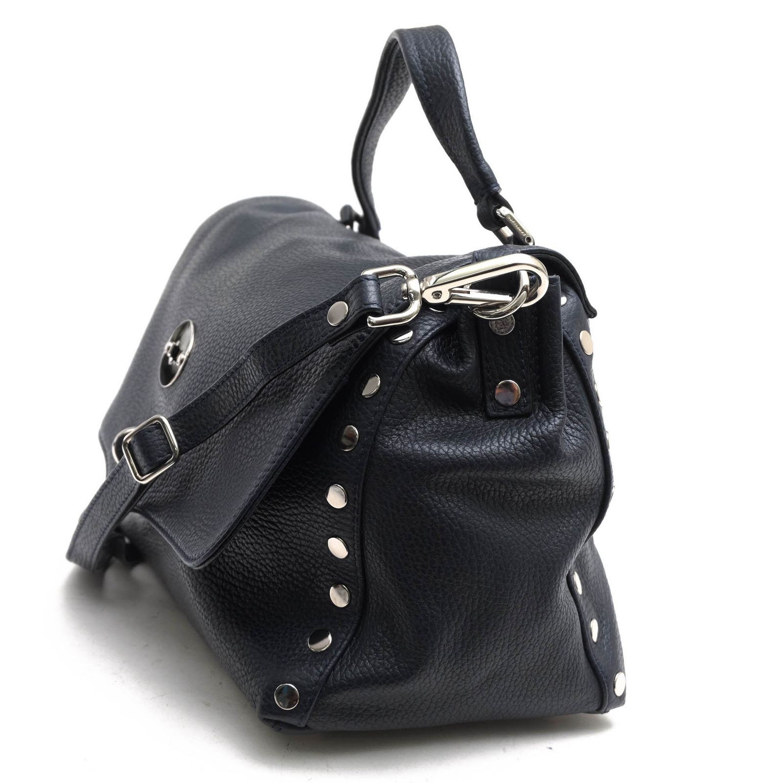 ZANELLATO Postina S Leather Navy Women’s Flap 2WAY Shoulder Tote Bag