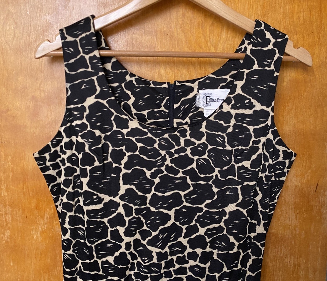 Vintage 1960s 70s Knit Giraffe Animal Print Maxi Dress Size 14 L Hostess Safari