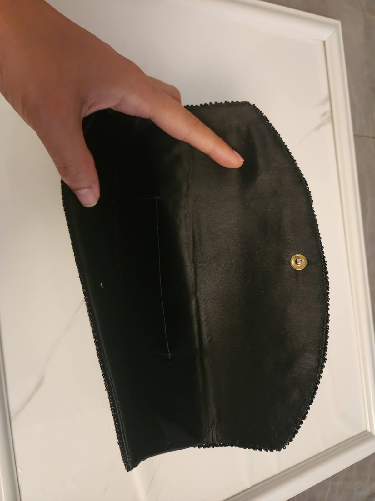 Vintage Black Floral Beaded Clutch, Snap Closure, Gold Hardware, Rectangle