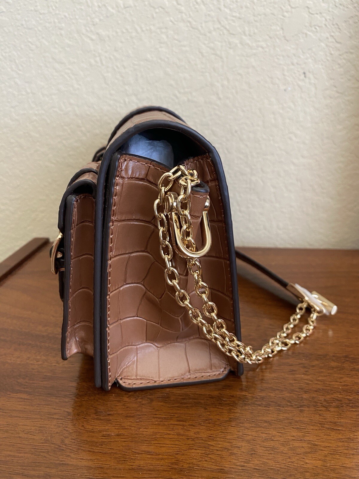 MICHAEL Michael Kors Hayden Pocket Messenger Embossed Leather Handbag Chestnut
