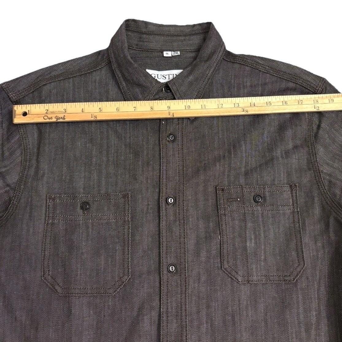 Gustin Denim Chambray Workshirt Men 2XL Dark Oak Gray Cotton Italy Made in USA