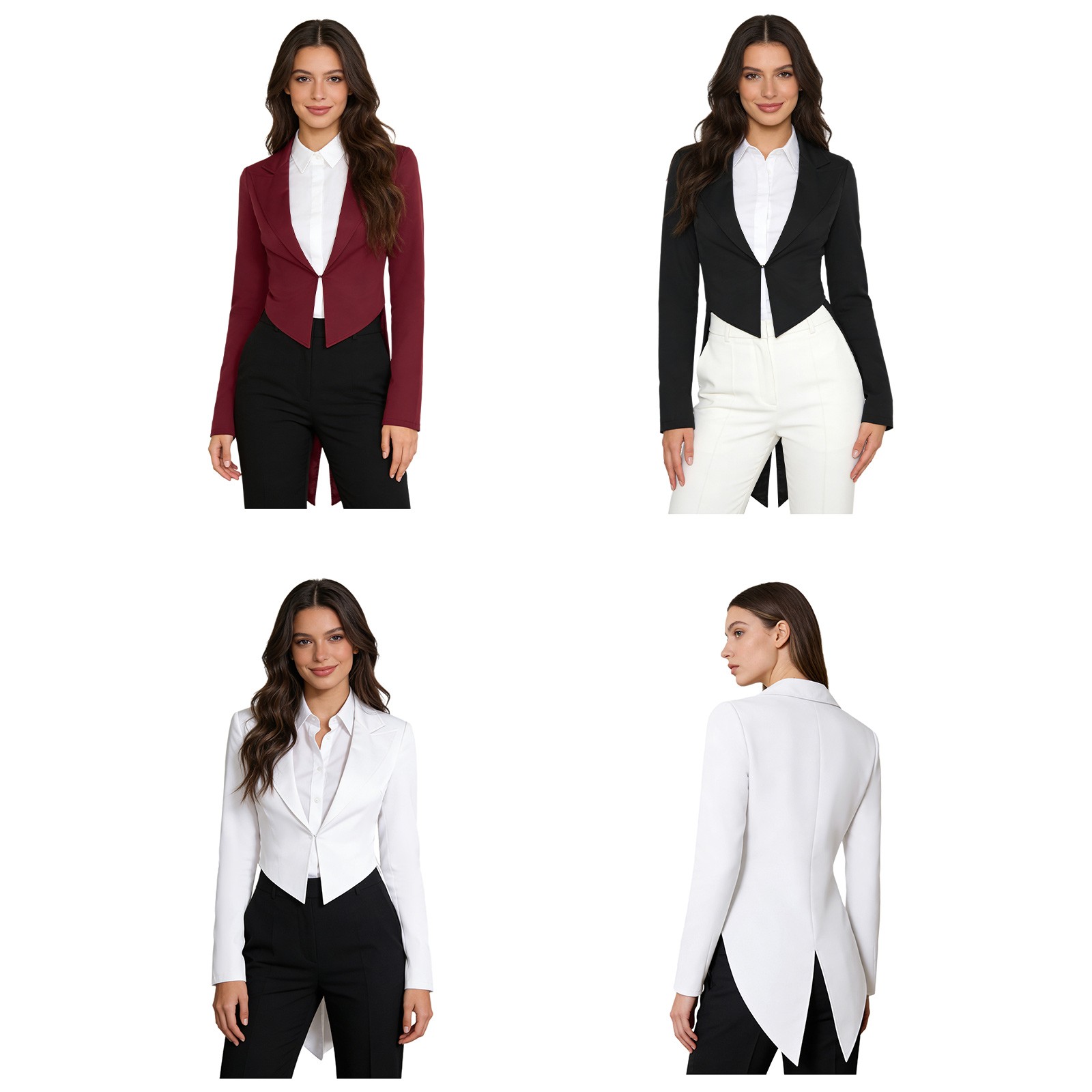 Women Tailcoat Blazer Peaked Lapel Tuxedo Swallowtail Jacket Magician Dance Show