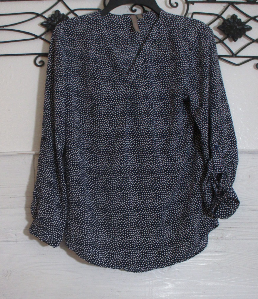 Brina & Em Women’s Top Size S Blue Polka Dot Long Sleeve Round Neck