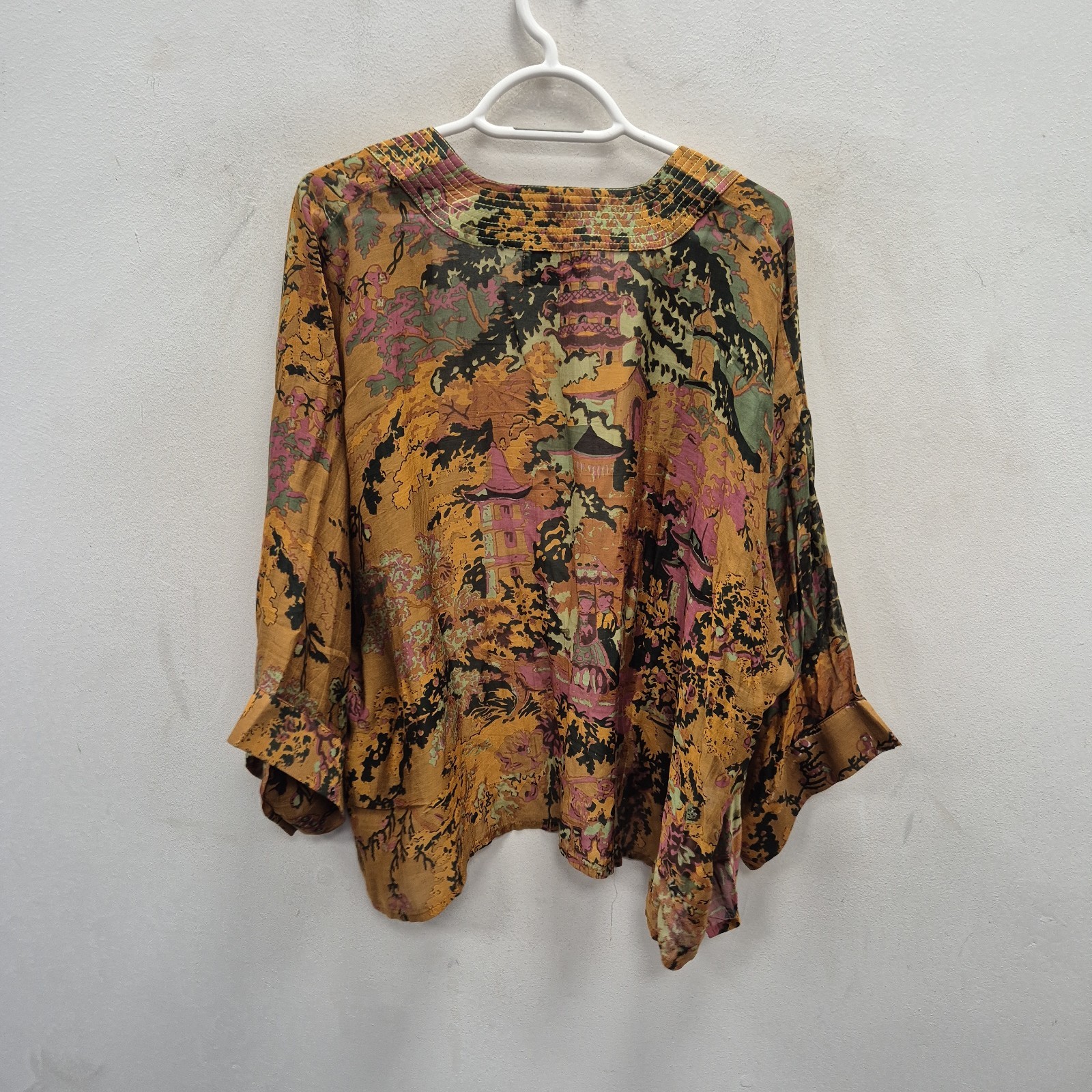 One Hundred Stars Short Kimono China Tree Cigar Boho Oriental Floral One Size