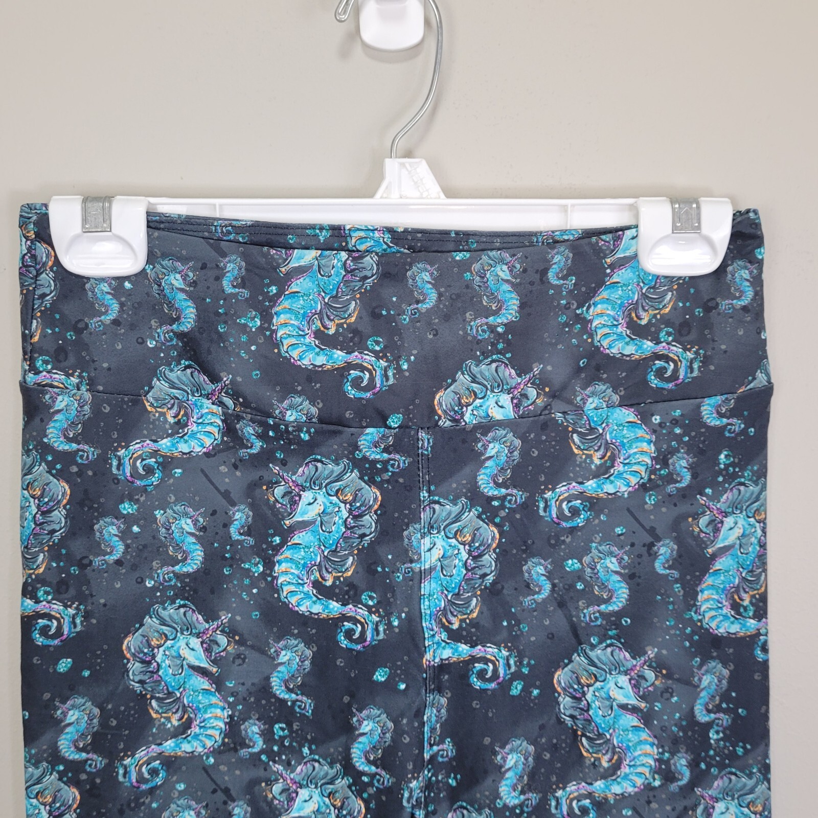 Turquoise Seahorse Print Polyester Spandex Blend Leggings One Size Fits All