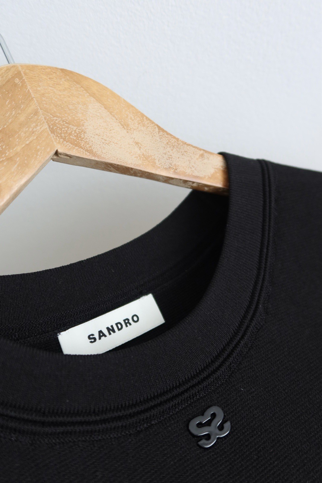 Sandro black pleated stretch-knit mini dress size M/L