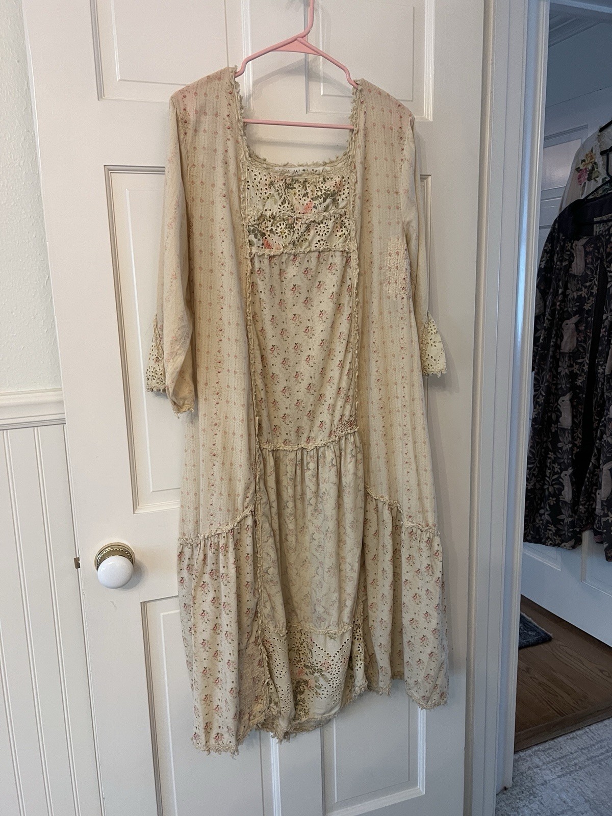 Magnolia Pearl Floral Eyelet Maxi Dress Square Neck One Size