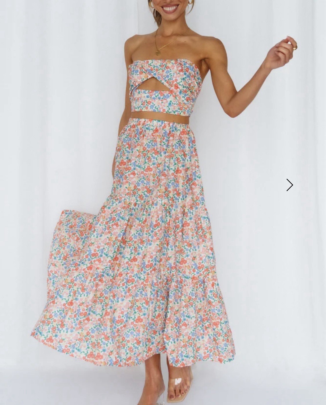 Hello Molly “So Particular” Floral Maxi Skirt Prairie Cottage Teddy Bear XS $85