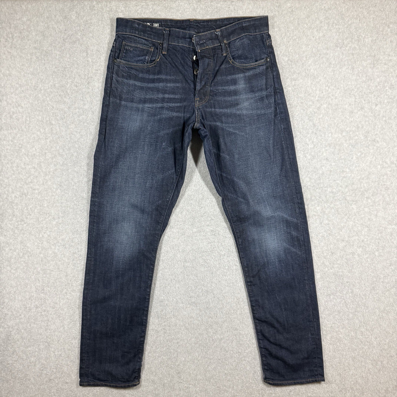 G Star Raw Jeans Men 33×32 Blue 3301 Straight Tapered Cradle Denim Dark Wash