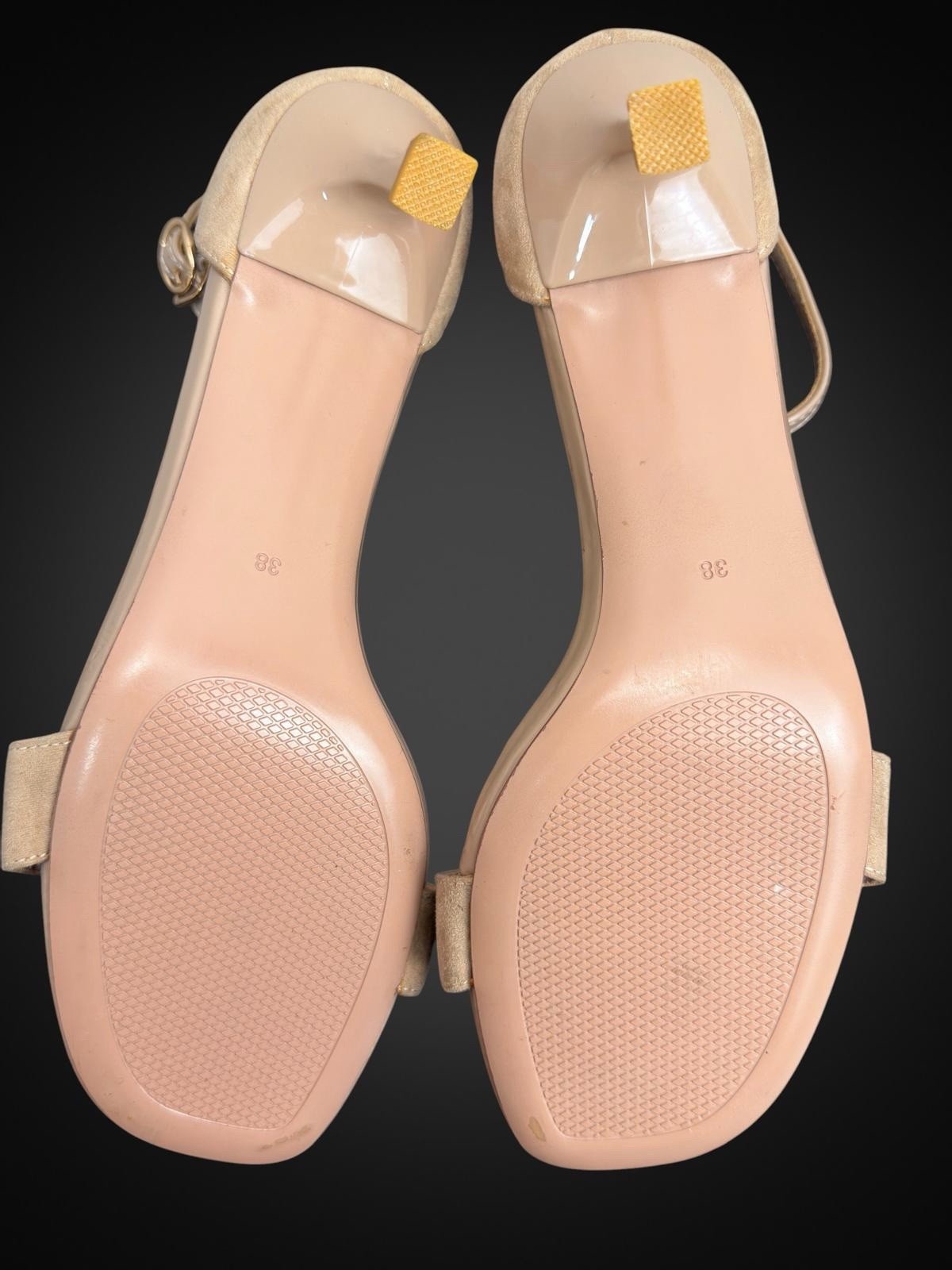 Miss Barley Women’s Beige Suede Strappy Ankle Strap Open Toe Heels EU 38