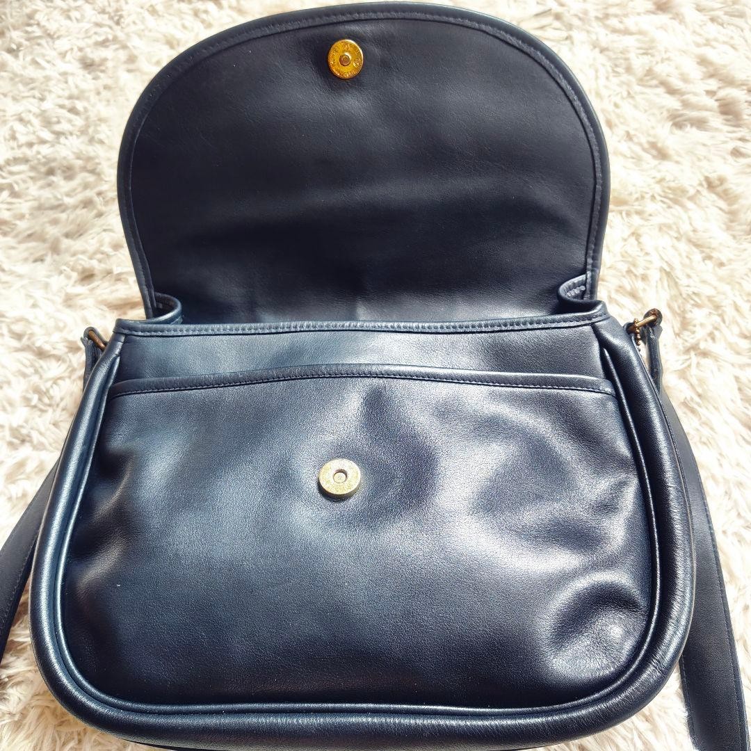 Coach Vintage Leather Shoulder Bag Navy 9.8×11.8×2.8in Used