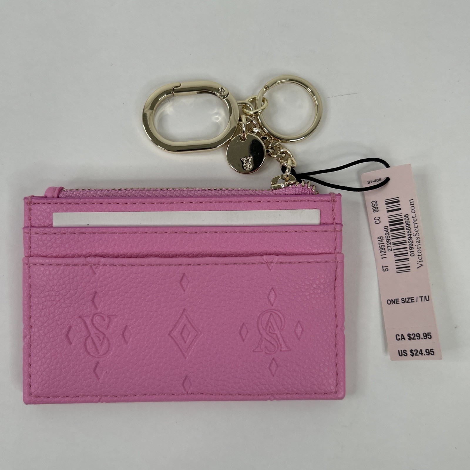 Victoria’s Secret Quilted Pink Card Case Keychain ID Holder Zip Wallet NWT