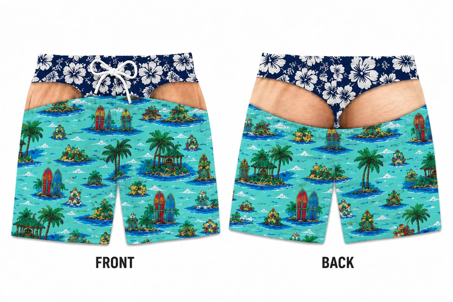 Funny Men Swim Shorts Peekaboo Butt Flamingo Beach Alternate Yellow Gift S-5XL