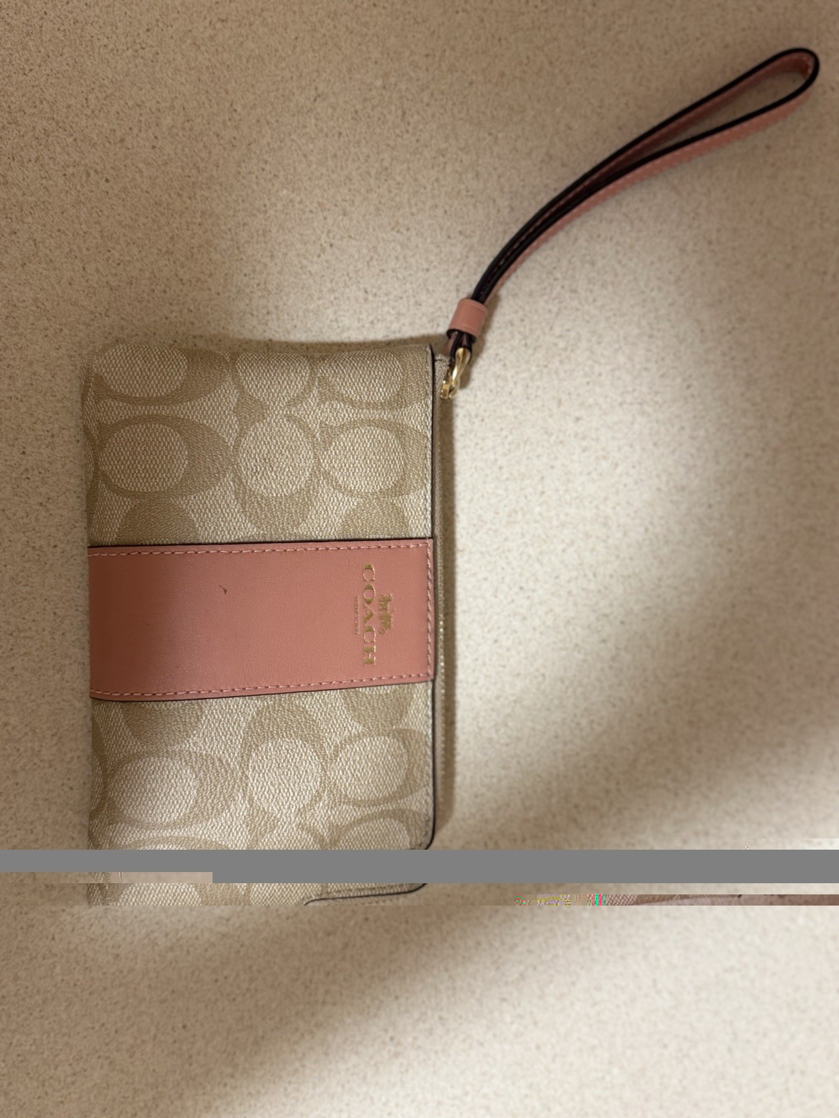 Coach Signature Logo Large Tote Zip Bag Beige/Pink w/ Wristlet Pouch