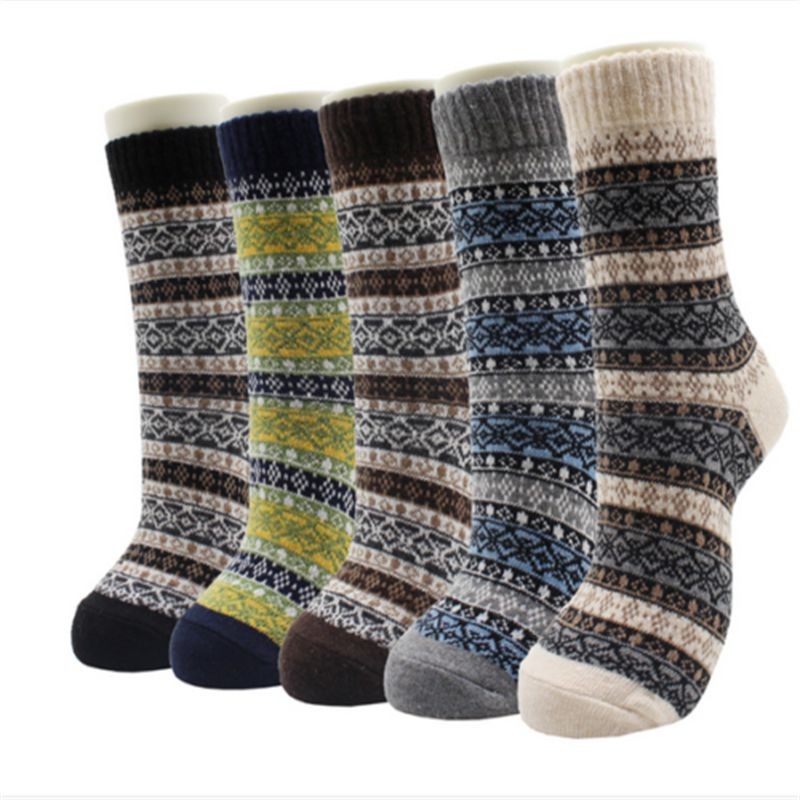 Knitted Crew Socks+ 4%Sheep wool Blend Cashmere 5 Pairs Thick Winter Nordic Warm