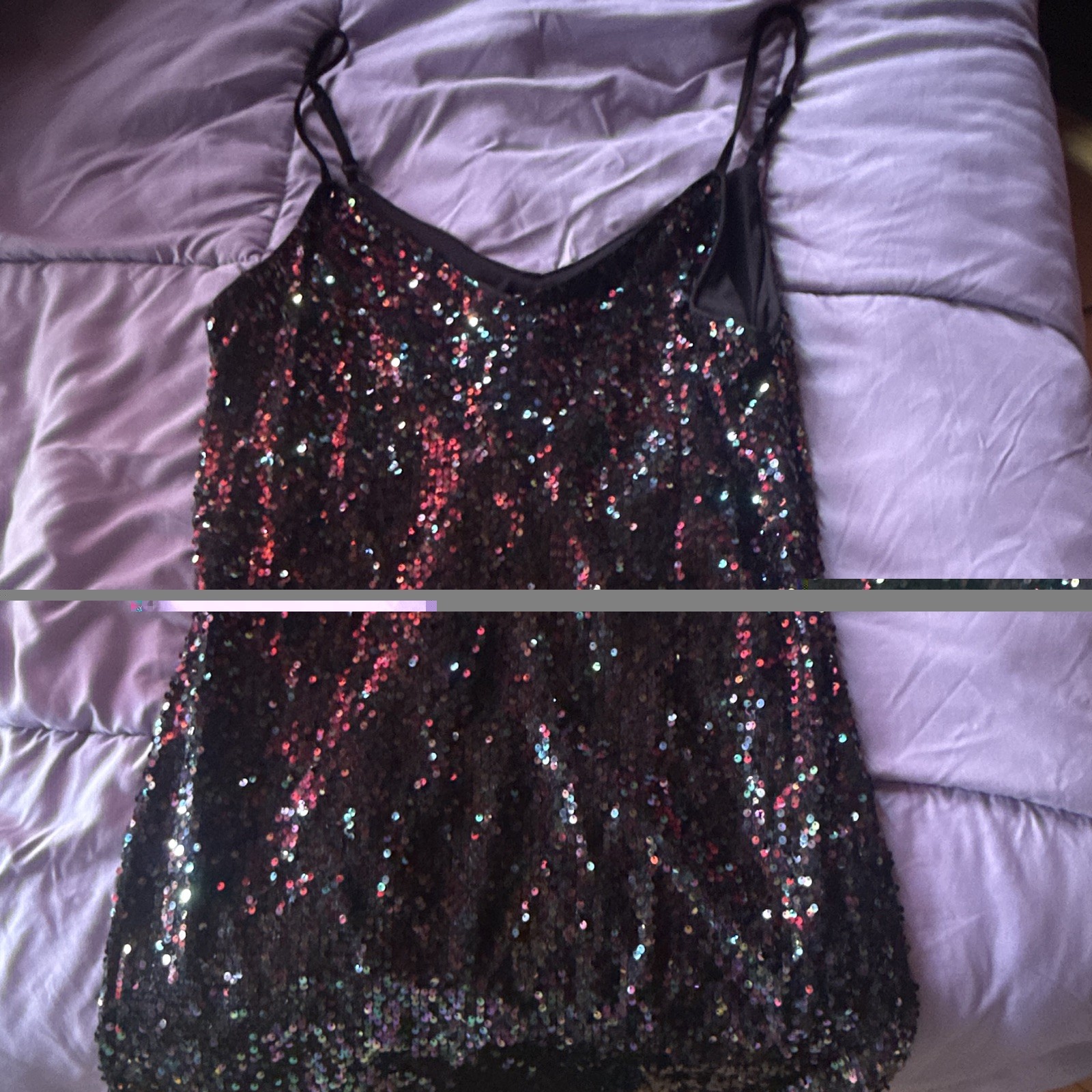 Apricot Black/Multi Sequin Cami Top/mini dress V-Neck Spaghetti Straps UK 18