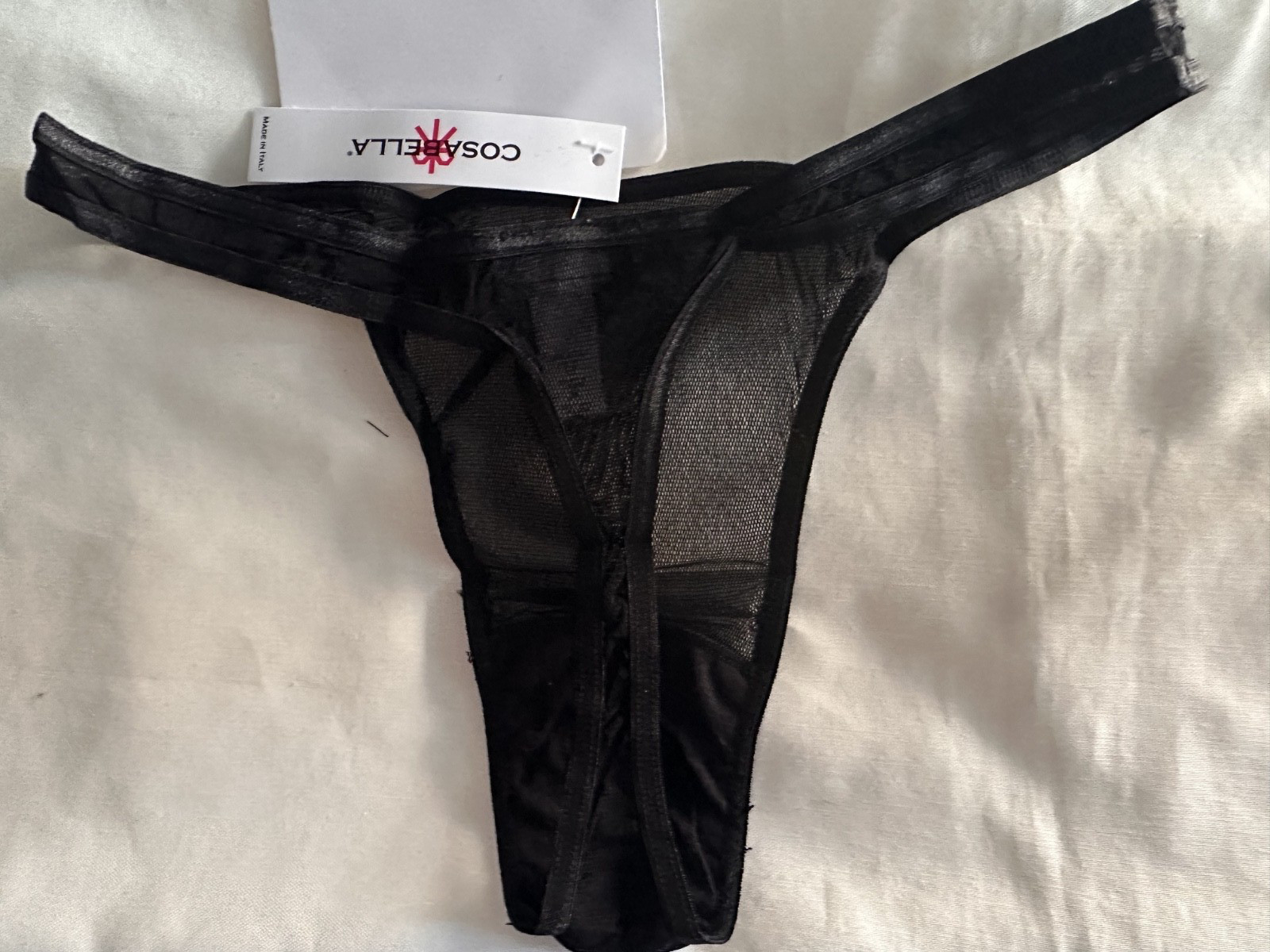 Cosabella Soire Thong M-L Black Mesh Made in Italy NEW in Package
