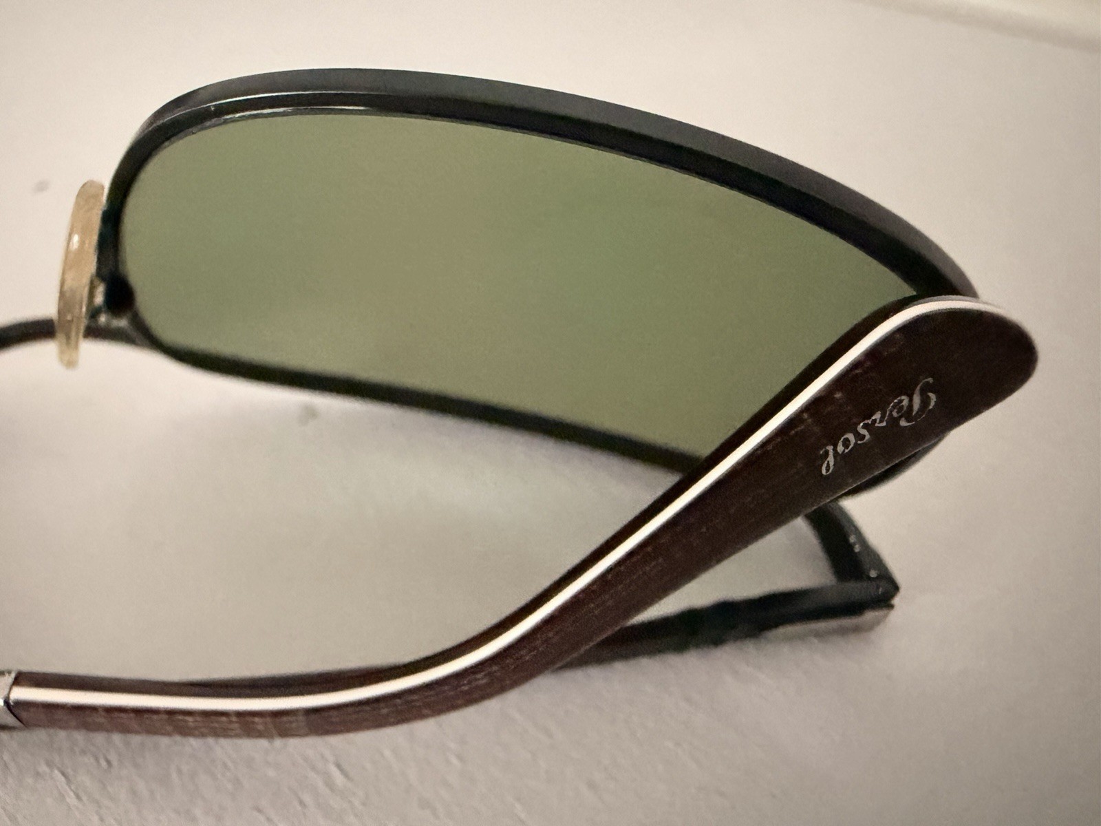 Persol Key West Polarised Sunglasses Black Metal Frame Green Tinted Lenses