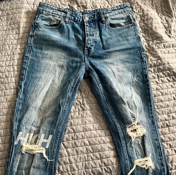 ksubi Van Winkle High Rage Distressed Blue Denim Slim Straight Jeans