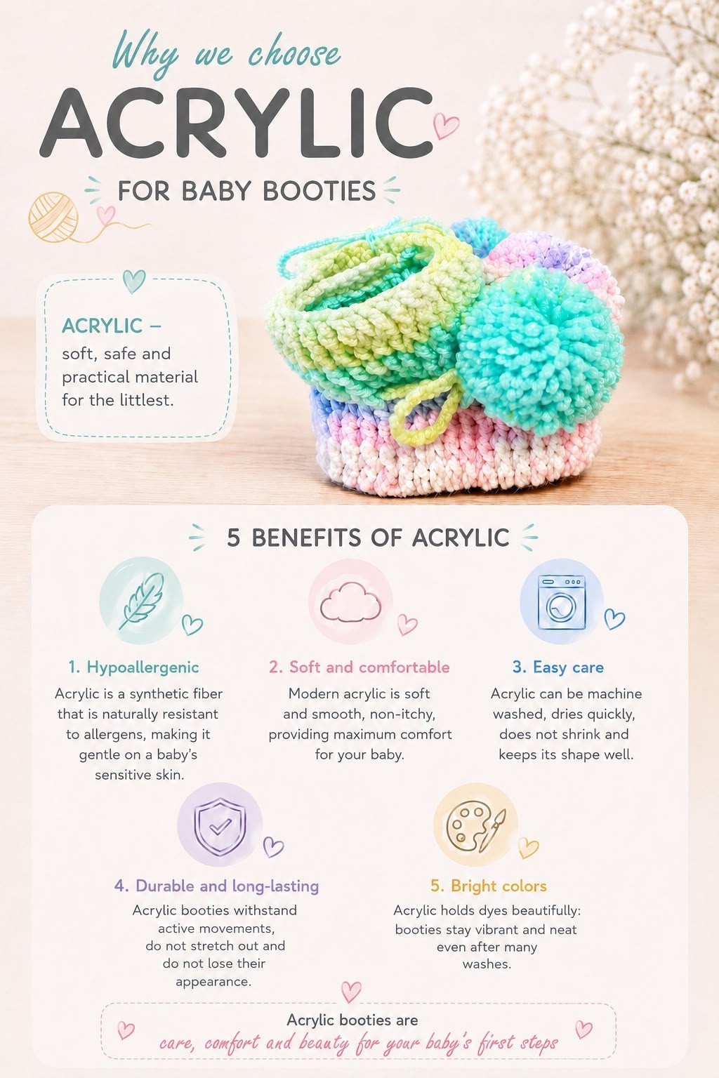 4 Pairs Handmade Baby Booties Crochet Pom Pom Newborn Shoes Gift Set 0-3M