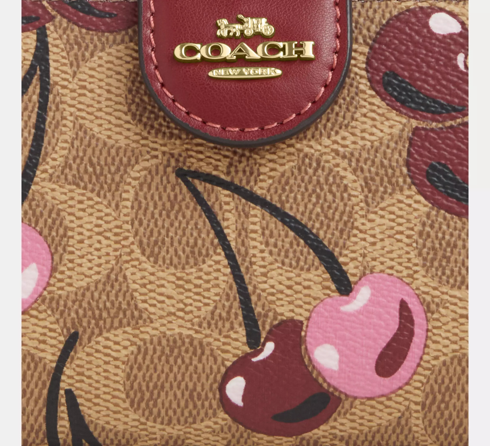 Coach Med Corner Zip Wallet Clutch CZ342 Brown Signature Canvas Cherry Print NWT