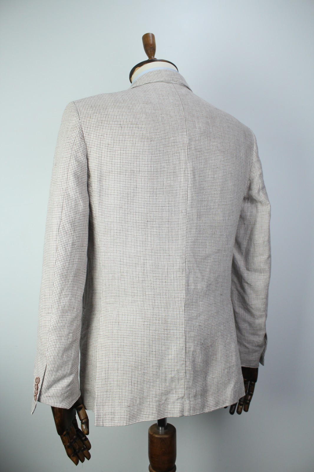 BOGGI Brown & White Dogtooth PURE LINEN HL Sport Coat Blazer Jacket 52IT 42US/UK