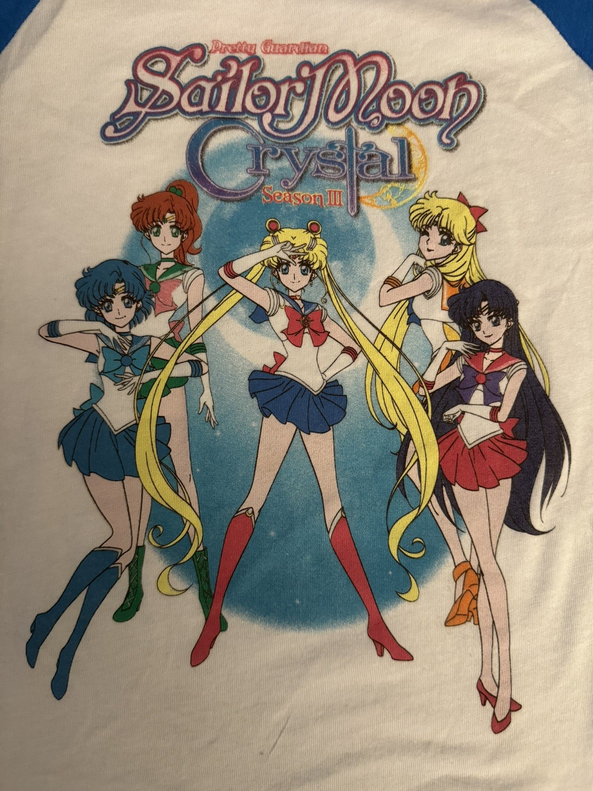Sailor Moon Crystal Season III Baseball Tee Kawaii Anime Blue White Medium 90’s