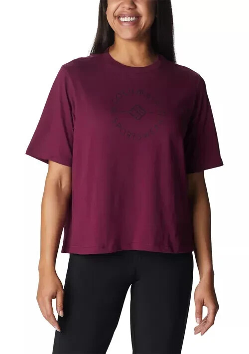 Columbia Shirt Womens size XS Dark Purple North Cascade Relaxed Tee Logo New