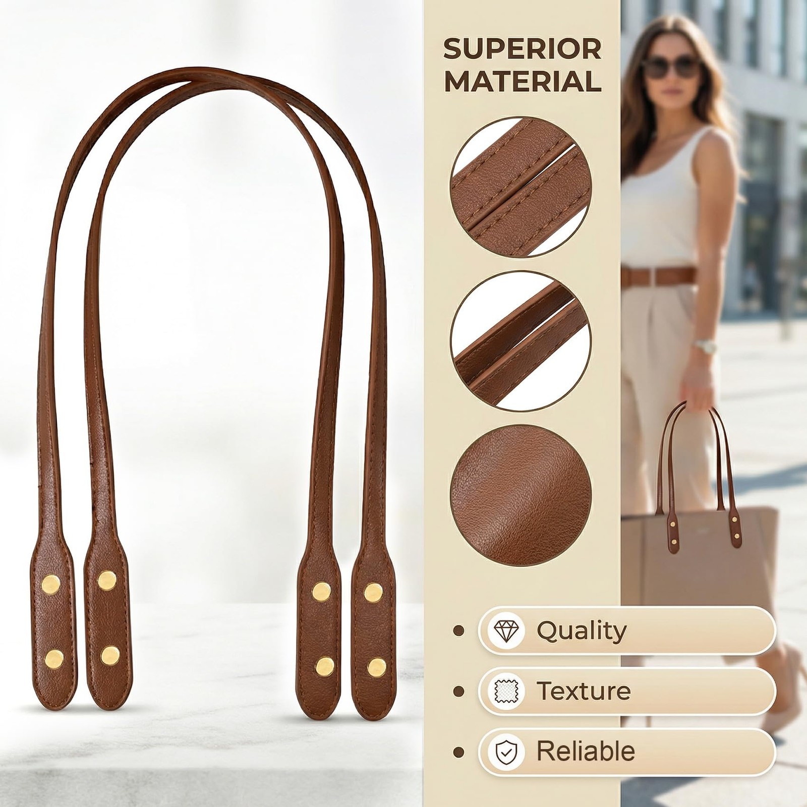4 Pcs PU Leather Purse Handles with Rivets Sew on Short Replacement Bag Straps